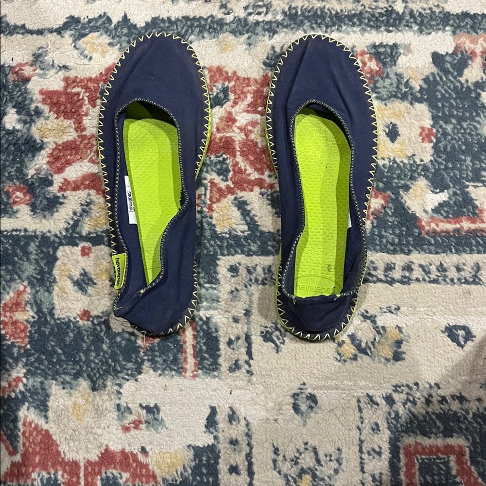 Havaianas Navy and Lime Green Slip-Ons
